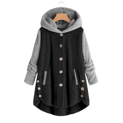 Women's Color Block Warm Teddy Fuzzy Long Sleeve Hoodie Long Tops Street Casual Buttons Pocket Black Pink Wine Blue Green Fall & Winter - Image 5