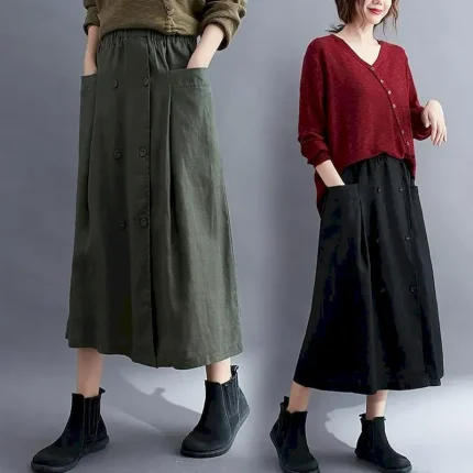 Women's Skirt A Line Long Skirt Linen Skirts coastalgrandmastyle Basic Casual Long Midi Skirts Solid Colored Pocket Split Ends Street Daily Black Brown Green Apricot Spring & Summer Cotton Linen - Image 5
