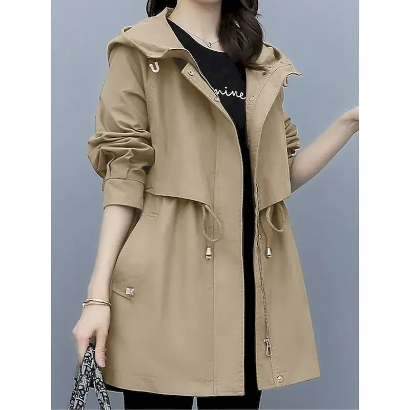 agaulg1727889955902.webp Women's Coat Outdoor Street Daily Wear Fall Winter Regular Coat Regular Fit Thermal Warm Breathable Stylish Casual Jacket Long Sleeve Plain Stripes and Plaid with Pockets Black Army Green Blue - Image 1