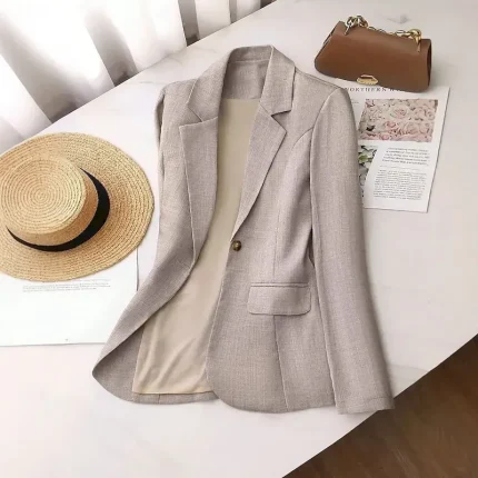 Women's Blazer Comfortable Buttons Elegant Vintage Fashion OL Style Plain Formal Office Work Casual Single Breasted Short Notch Lapel Regular Fit Long Sleeve Outerwear khaki Spring Fall - Image 5