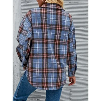 Women's Shirt Jacket Casual Jacket Comfortable Breathable Pocket Buttons Print Fashion Casual Plaid Vacation Street Casual Daily Wear Single Breasted Regular Stand Collar Regular Fit Long Sleeve - Image 3