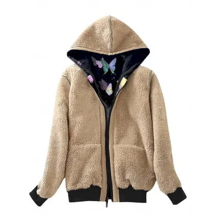 Women's Fleece Jacket Teddy Coat Hoodie Jacket Warm Breathable Zipper Pocket Fleece Lined Casual Butterfly Vacation Street Daily Wear Going out Zipper Regular Hoodie Regular Fit Long Sleeve Outerwear - Image 6