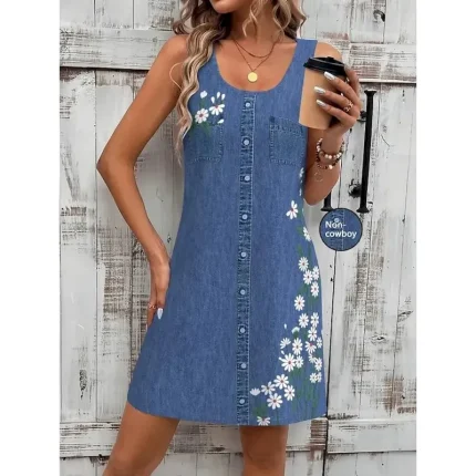 Women's Mini Dress Sundress A Line Dress Summer Dress Vacation Casual Daily Regular Fit Floral Graphic Sleeveless U Neck Navy Blue Blue Summer - Image 5