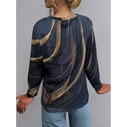 Women's T shirt Long Sleeve Crew Neck Long Sleeve Tunic Graphic Geometric Vintage Stylish Classic Round Neck Regular Tops Daily Print White Pink Green Khaki Light Grey Fall Prefall - Image 3