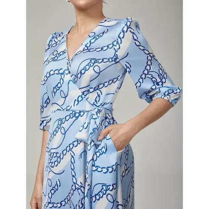 Chain Block Pattern Cross Tie Long Dress - Image 2