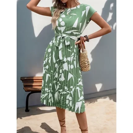 Women's Graphic Crew Neck Maxi Dress Short Sleeve Summer Spring - Image 6