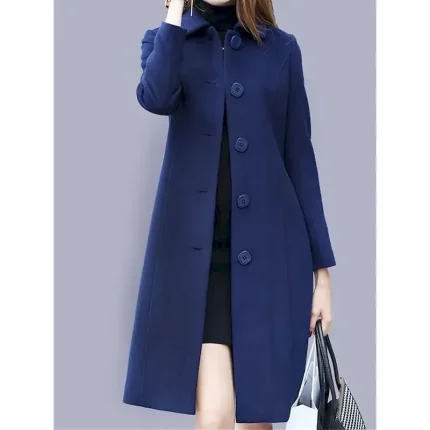 Women's Winter Coat Coat Cloak / Capes Windproof Warm Buttons Pocket Casual Street Style Plain Vacation Work Street Daily Wear Single Breasted Turndown Loose Fit Long Sleeve Outerwear Blue Khaki Gray - Image 5