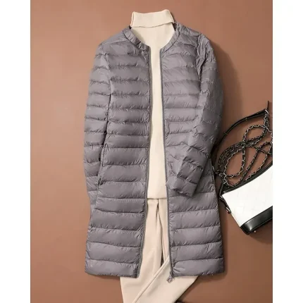 Women's Down Jacket Coat Warm Comfortable Zipper Pocket Fashion Plain Daily Wear Going out Casual Daily Weekend Zipper Long Crewneck Regular Fit Long Sleeve Outerwear Silver Purple Khaki Fall Winter - Image 3