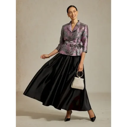 Women's Dressy Tops Floral Elegant Ladies Stylish 3/4 Length Sleeve Shirt Collar Regular Tops Wedding Guest Work Evening Party Purple Spring Fall Winter - Image 4