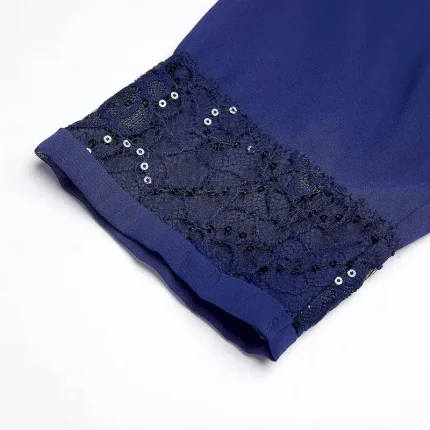 Women's Wedding Guest Cocktail Dress Chiffon Daily Fashion Patchwork Sequin Casual   Elegant Two Piece Dress Set Fall Winter Midi Dress Crew Neck 3/4 Length Sleeve Plain Navy Blue - Image 6