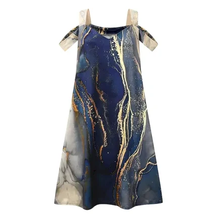 Women's Mini Dress A Line DressCasual Dress T Shirt Dress Tee Dress Sundress Stylish Casual Vacation Casual Daily Regular Fit Graphic Marble Short Sleeve Crew Neck Dusty Blue Spring Fall - Image 5