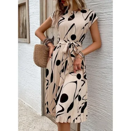 Women's Graphic Crew Neck Maxi Dress Short Sleeve Summer Spring - Image 4