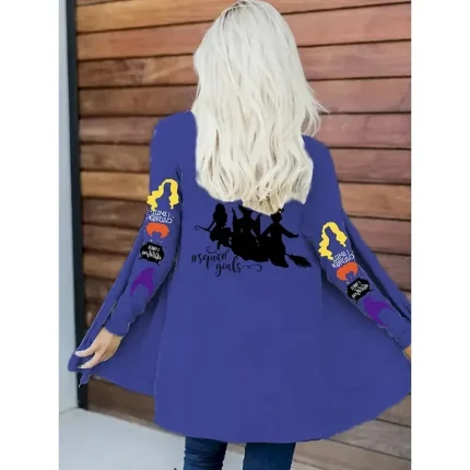 Halloween  Women's Winter Coat Trench Coat Lightweight Comfortable Witch Print Open Front Vintage Fashion Casual Vacation Casual Long Collarless Loose Fit Long Sleeve Outerwear Black White Red - Image 6