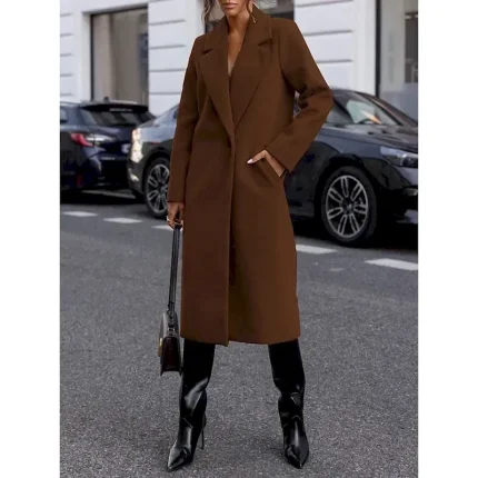 Women's Coat Warm Comfortable Buttons Pocket Elegant Solid Color Casual Daily Single Breasted Long Lapel Regular Fit Long Sleeve Outerwear Black White Red Winter - Image 3