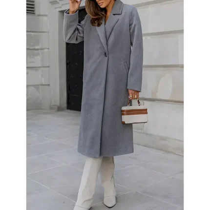 Women's Coat Warm Comfortable Buttons Pocket Elegant Solid Color Casual Daily Single Breasted Long Lapel Regular Fit Long Sleeve Outerwear Black White Red Winter - Image 4