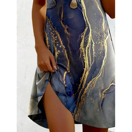 Women's Mini Dress A Line DressCasual Dress T Shirt Dress Tee Dress Sundress Stylish Casual Vacation Casual Daily Regular Fit Graphic Marble Short Sleeve Crew Neck Dusty Blue Spring Fall - Image 3