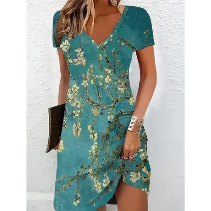 Women's Mini Dress Casual Dress Ombre Floral Print V Neck Daily Vacation Short Sleeve Summer Spring - Image 3
