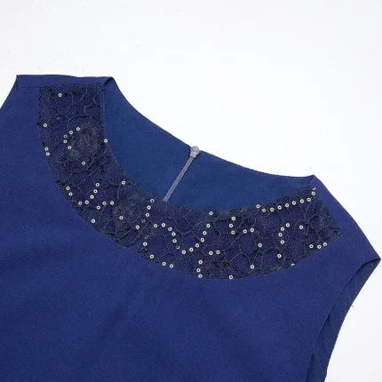 Women's Wedding Guest Cocktail Dress Chiffon Daily Fashion Patchwork Sequin Casual   Elegant Two Piece Dress Set Fall Winter Midi Dress Crew Neck 3/4 Length Sleeve Plain Navy Blue - Image 4