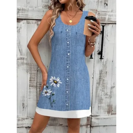 Women's Mini Dress Sundress A Line Dress Summer Dress Vacation Casual Daily Regular Fit Floral Graphic Sleeveless U Neck Navy Blue Blue Summer - Image 3