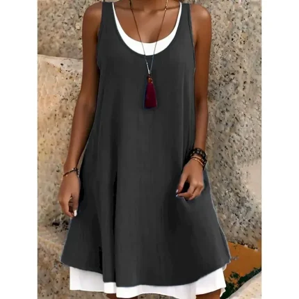 Women's Mini Dress Skater Dress Summer Dress Basic Casual Daily Holiday Slim Plain Sleeveless Crew Neck Black Light Green Blue Light Grey Summer Spring - Image 4