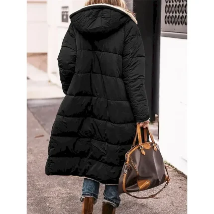 Women's Winter Coat Puffer Jacket Fleece Jacket Coat Outdoor Street Daily Wear Fall Winter Long Coat Regular Fit Thermal Warm Windproof Comtemporary Casual Street Style Jacket Long Sleeve Solid Color - Image 4