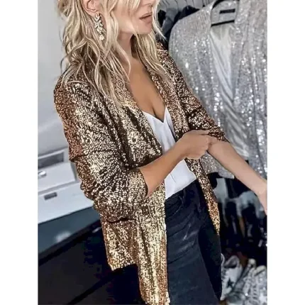 Women's Blazer Sequins Coat Sparkle Coa White Black Gold Open Front Long Sleeve,Sequin Jacket Shine Bright Like Diamond tParty Evening Spring Autumn Regular Fit S M L XL XXL - Image 3