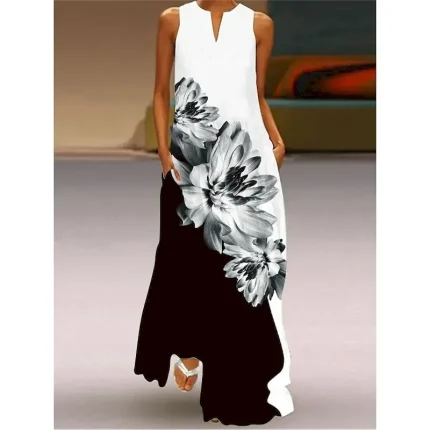 Women's Valentine Dress Tank Dress Floral Butterfly Pocket Print Split Neck Long Dress Maxi Dress Vacation Long Sleeve Summer - Image 5