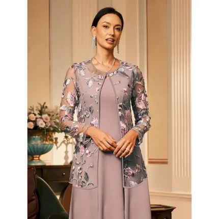 Women's Jacket Coat Blazer Lace Embroidered Elegant Floral Formal Anniversary Wedding Guest Daily Open Front Long Crewneck Regular Fit Long Sleeve Outerwear Fuchsia Spring Fall - Image 5