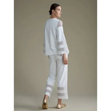 Women's White Modal Cropped Pants with Sheer Chiffon Hem Elastic Waist Loose Fit Comfortable Stylish Daily Work Fall - Image 5