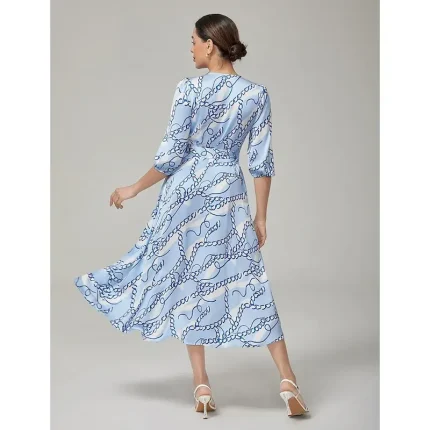 Chain Block Pattern Cross Tie Long Dress - Image 3