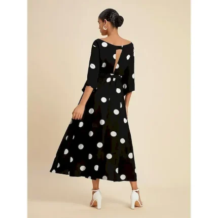 Women's Elegant Dress Midi Dress Black 3/4 Length Sleeve Polka dot print Asymetric Hem Off the Shoulder Spring & Summer Off Shoulder Elegant Romantic S M L - Image 3
