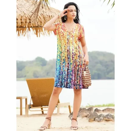 Women's Mini Dress Casual Dress Ombre Floral Print V Neck Daily Vacation Short Sleeve Summer Spring - Image 5