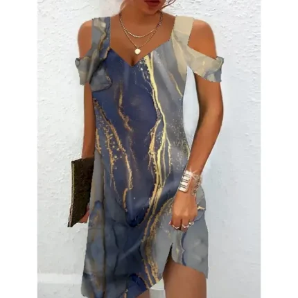 Women's Mini Dress A Line DressCasual Dress T Shirt Dress Tee Dress Sundress Stylish Casual Vacation Casual Daily Regular Fit Graphic Marble Short Sleeve Crew Neck Dusty Blue Spring Fall - Image 4