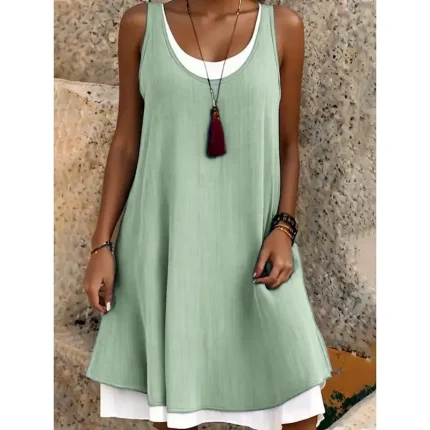 Women's Mini Dress Skater Dress Summer Dress Basic Casual Daily Holiday Slim Plain Sleeveless Crew Neck Black Light Green Blue Light Grey Summer Spring - Image 3