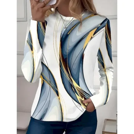 Women's T shirt Long Sleeve Crew Neck Long Sleeve Tunic Graphic Geometric Vintage Stylish Classic Round Neck Regular Tops Daily Print White Pink Green Khaki Light Grey Fall Prefall - Image 6