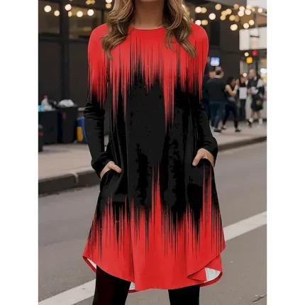 Women's Mini Dress T Shirt Dress Tee Dress Casual Daily Regular Fit Graphic Geometric Long Sleeve Crew Neck White Pink Red Royal Blue Spring Fall Winter - Image 5