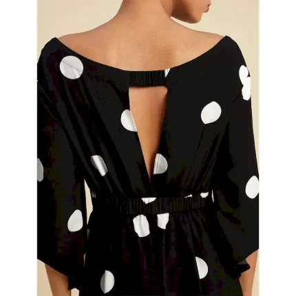 Women's Elegant Dress Midi Dress Black 3/4 Length Sleeve Polka dot print Asymetric Hem Off the Shoulder Spring & Summer Off Shoulder Elegant Romantic S M L - Image 4