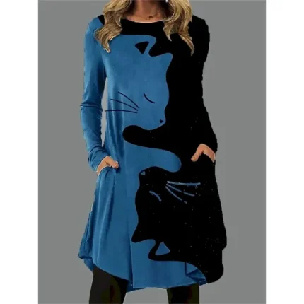 Women's Pullover Hoodie Sweatshirt Graphic Geometric Cat Punk Active Vintage Long Sleeve Hooded Regular Tops Street Dailywear Print Front Pocket Blue Spring Fall Winter - Image 3