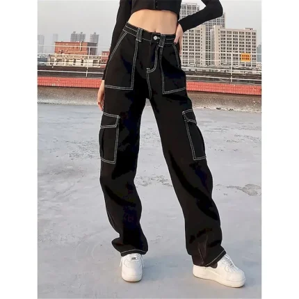 Women's Cargo Pants Fashion Streetwear Full Length High Waist Plain Multi Pocket Comfy Soft Comfortable Micro-elastic Outdoor Street Black Khaki Gray Spring &  Fall Regular Fit - Image 4