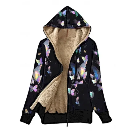 Women's Fleece Jacket Teddy Coat Hoodie Jacket Warm Breathable Zipper Pocket Fleece Lined Casual Butterfly Vacation Street Daily Wear Going out Zipper Regular Hoodie Regular Fit Long Sleeve Outerwear - Image 4