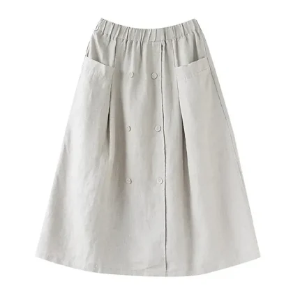 Women's Skirt A Line Long Skirt Linen Skirts coastalgrandmastyle Basic Casual Long Midi Skirts Solid Colored Pocket Split Ends Street Daily Black Brown Green Apricot Spring & Summer Cotton Linen - Image 4