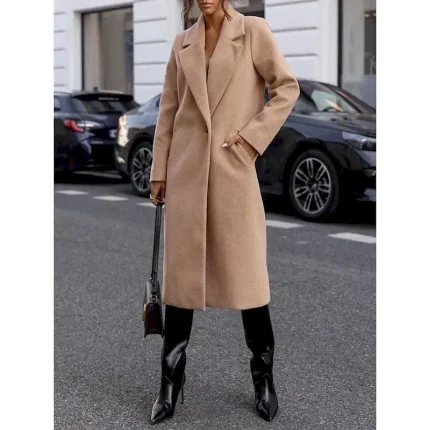 Women's Coat Warm Comfortable Buttons Pocket Elegant Solid Color Casual Daily Single Breasted Long Lapel Regular Fit Long Sleeve Outerwear Black White Red Winter - Image 5