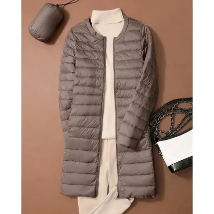 Women's Down Jacket Coat Warm Comfortable Zipper Pocket Fashion Plain Daily Wear Going out Casual Daily Weekend Zipper Long Crewneck Regular Fit Long Sleeve Outerwear Silver Purple Khaki Fall Winter - Image 4