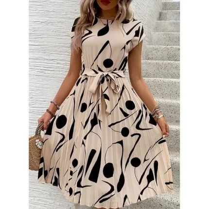Women's Graphic Crew Neck Maxi Dress Short Sleeve Summer Spring - Image 3