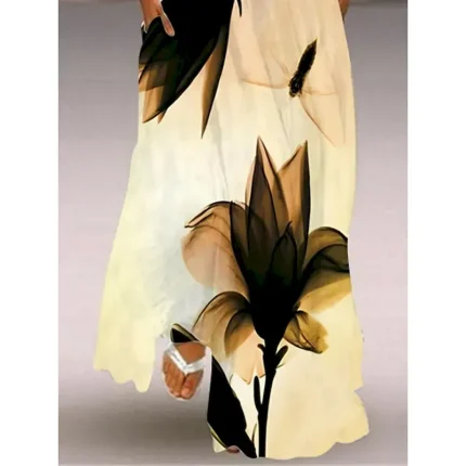 Women's Maxi Dress Tank Dress Stylish Vacation Regular Fit Floral Color Block Sleeveless Split Neck Beige Summer - Image 3