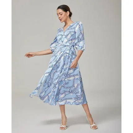 Chain Block Pattern Cross Tie Long Dress - Image 5