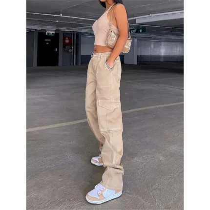 Women's Cargo Pants Fashion Streetwear Full Length High Waist Plain Multi Pocket Comfy Soft Comfortable Micro-elastic Outdoor Street Black Khaki Gray Spring &  Fall Regular Fit - Image 3