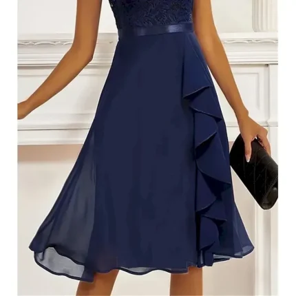 Women's Party Dress Lace Dress Cocktail Dress Midi Dress Dark Blue Short Sleeve Pure Color Lace Summer Spring Fall Crew Neck Fashion Wedding Guest Vacation Summer Dress S M L XL 2XL - Image 3