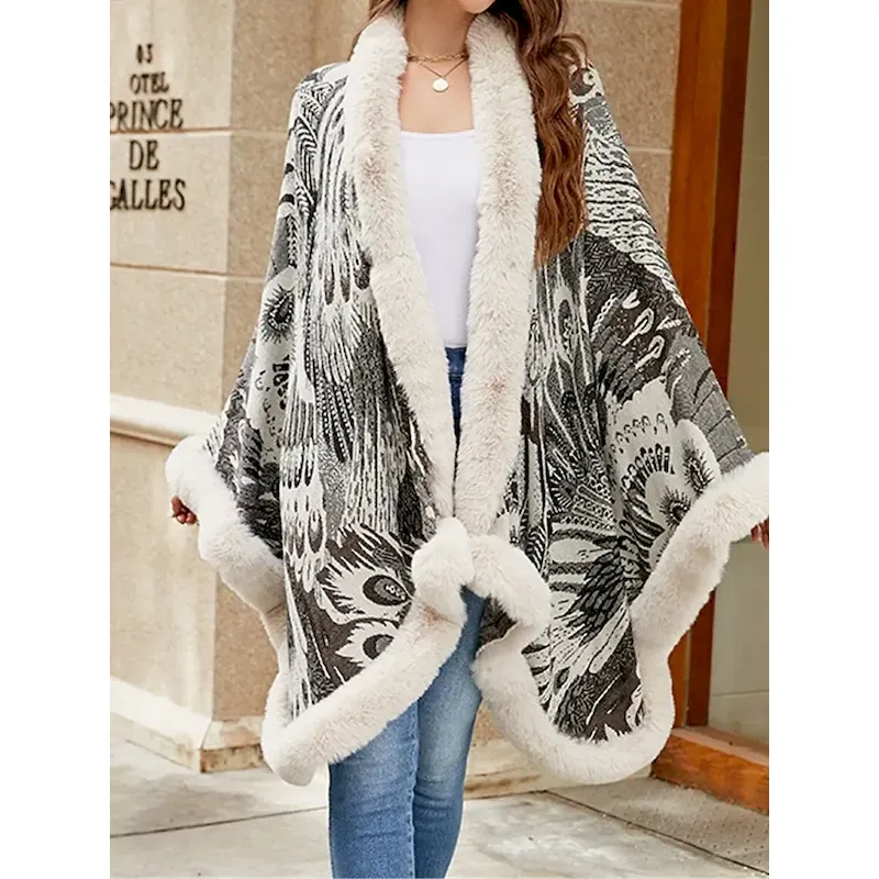 unohen1729580609890-1.webp Women's Fleece Jacket Teddy Coat Cloak / Capes Warm Breathable Patchwork Faux Fur Trim Fleece Lined Casual Color Block Vacation Street Daily Wear Going out Open Front Regular Collarless Regular Fit - Image 1