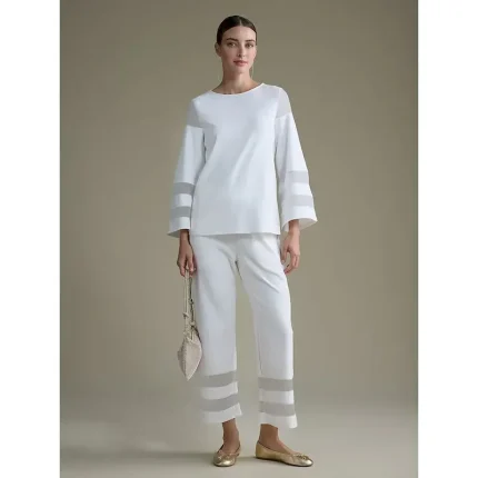 Women's White Modal Cropped Pants with Sheer Chiffon Hem Elastic Waist Loose Fit Comfortable Stylish Daily Work Fall - Image 2